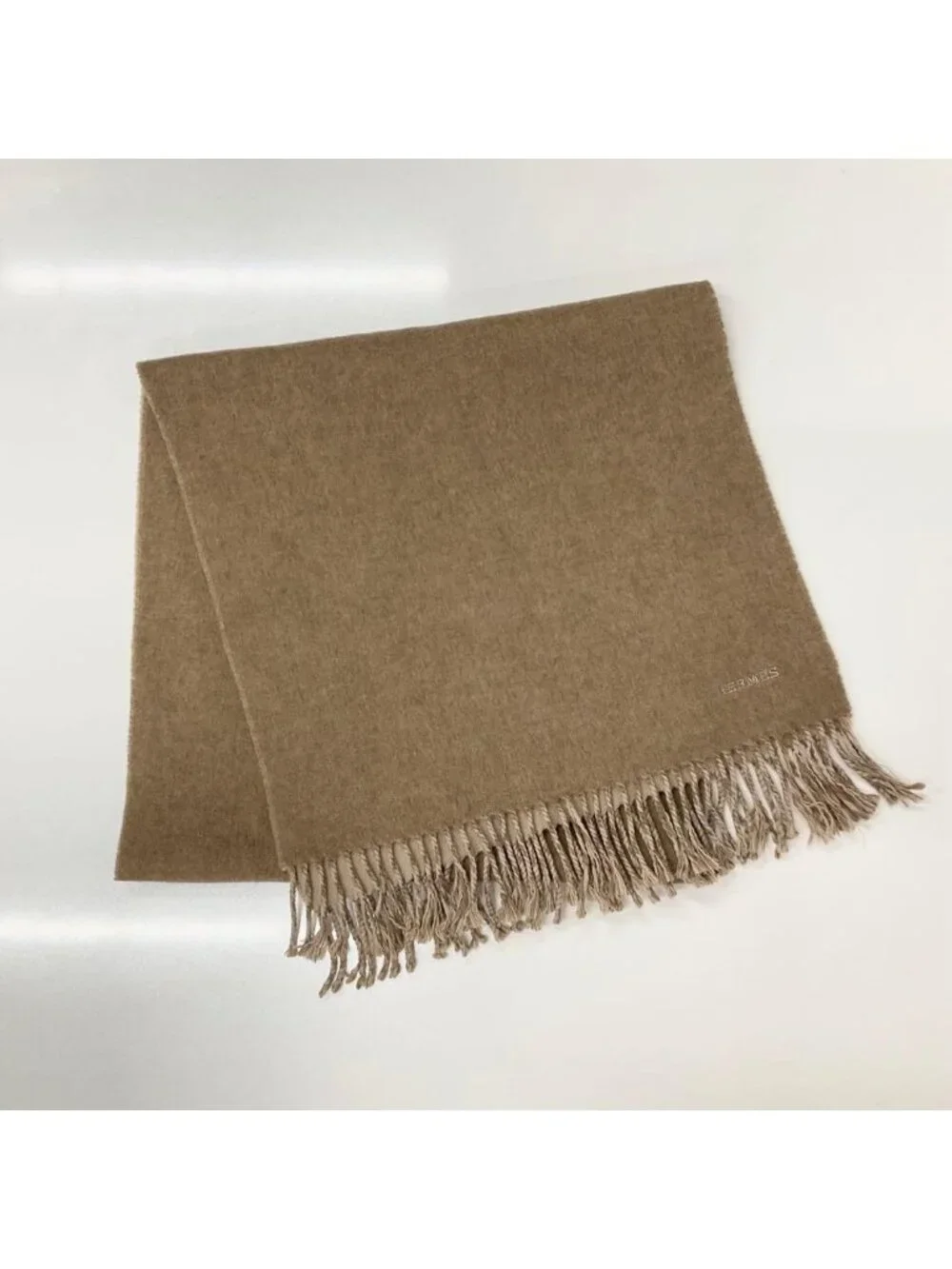 Hermes Recto Verso Cashmere Scarf Shawl Logo Brown Beige